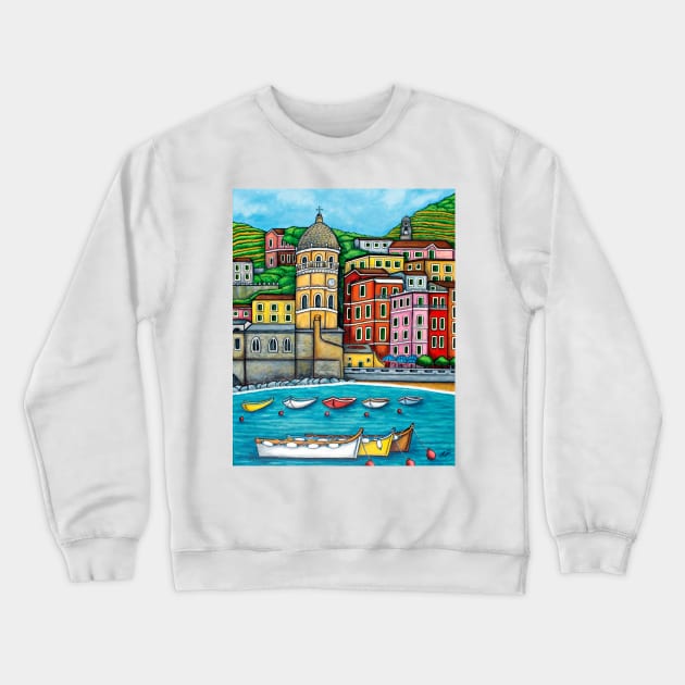 Colours of Vernazza, Cinque Terre Crewneck Sweatshirt by LisaLorenz